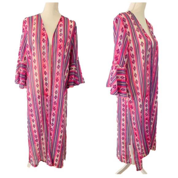 Southern Grace Headin’ South Sheer Aztec Tie Dye Kimono Size Small - Picture 3 of 6